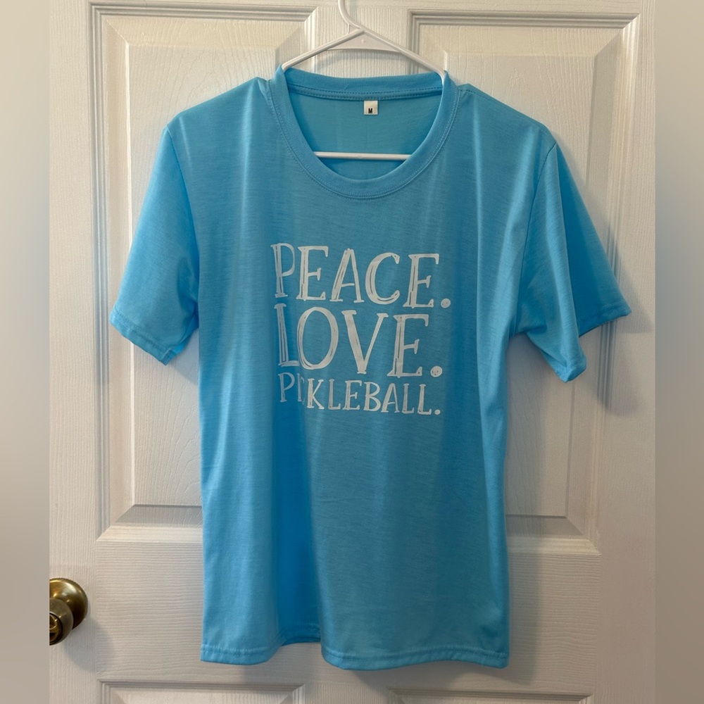 Peace Love Pickleball womens T-Shirt - Light Blue